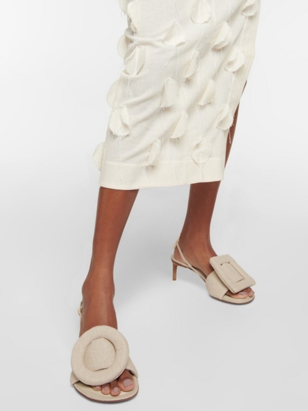Jacquemus Neutral Linen Padded Geometric Slingback Heels